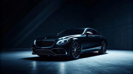 Naklejka premium Dynamic Automotive Luxury Vehicle Bathed in Cinematic Light