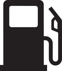 A simple black silhouette icon of a gas pump with a nozzle, representing fuel and gas stations.