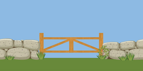 Stone cobblestone fence. Horizontal seamless pattern. Vector illustration.