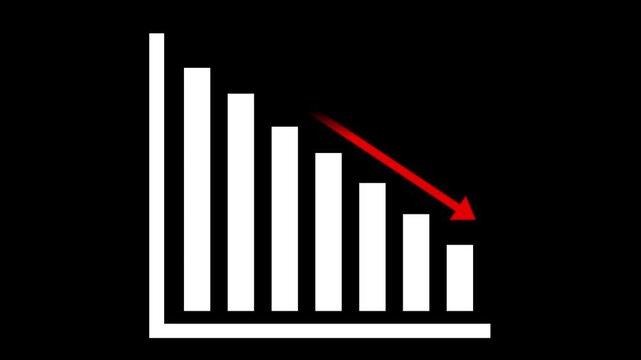 crash down bar chart with red arrow business concept