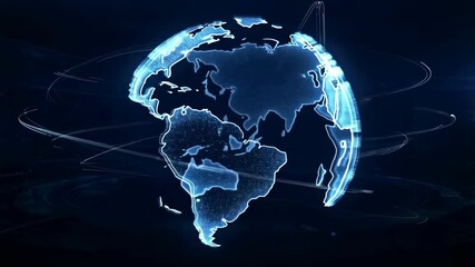 Rotating digital globe with glowing lines representing global connectivity and data flow. Symbolizes the interconnectedness of the world in the digital age - Powered by Adobe