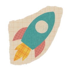 Fototapeta na wymiar PNG Retro rocket paper collage illustration.
