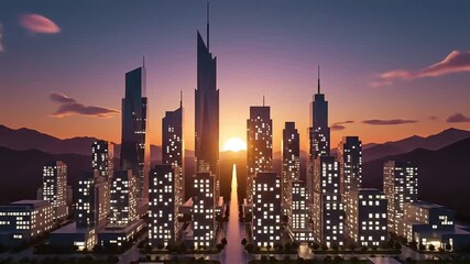 Abstract cityscape at sunset with towering skyscrapers and warm golden light reflecting off modern architecture a futuristic urban landscape evoking innovation and progress - Powered by Adobe