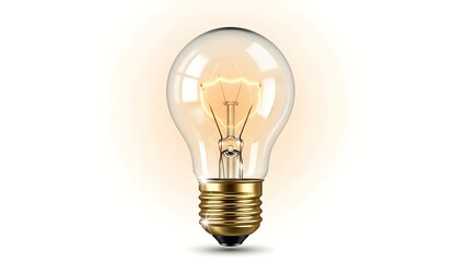 Illuminated incandescent light bulb glowing with warm light on a white background, representing ideas and inspiration