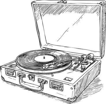 Vintage record player in a stylish suitcase design open.