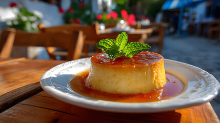 creamy caramel flan with mint