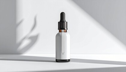 Minimalist Dropper Bottle on White Surface with Shadow