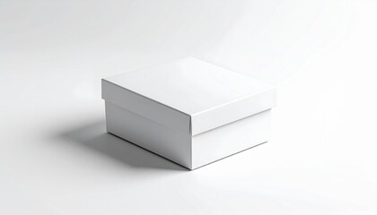 Fototapeta premium Minimalist White Cardboard Box with Lid on White Surface