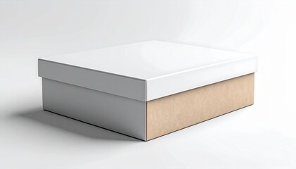 Naklejka premium Minimalist White and Brown Cardboard Box with Lid on White Background