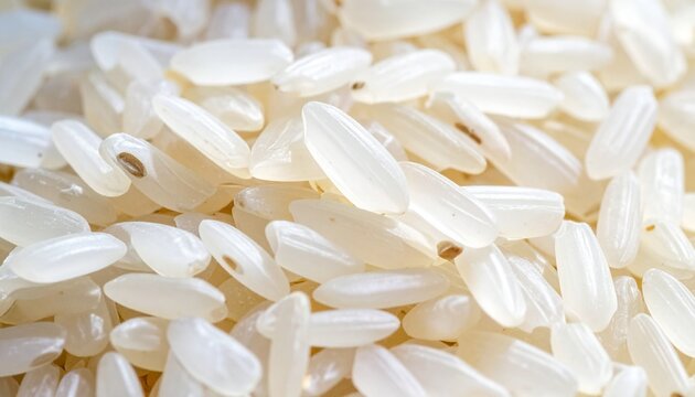 A dense close-up of uncooked white rice grains fills the frame&mdash;evoking texture, uniformity, and quiet abundance in a minimalist study of staple simplicity.