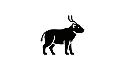 Black Silhouette of a Standing Bull with Small Antlers on White Background