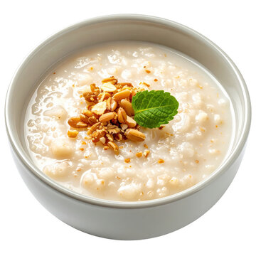 Creamy jareesh porridge, a classic saudi arabian dish of cracked wheat, professionally photographed isolated on white background