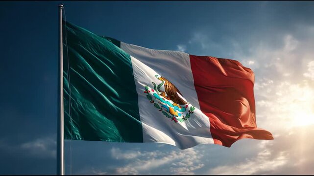 Linen Mexico flag shaped by wind, symbolizing ideals, unity, and collective meaning.