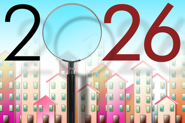 2026 REAL ESTATE PLANNING CONCEPT - Business in building activity and construction industry - New financial year and Budget 2026 concept with cityscape