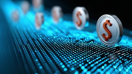 Digital Dollar Dynamics: A visual metaphor of the digital age showcases the transformation of currency with dollar coins embedded on a circuit board. - Powered by Adobe