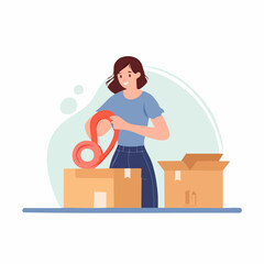 Order fulfillment and packaging process flat illustration