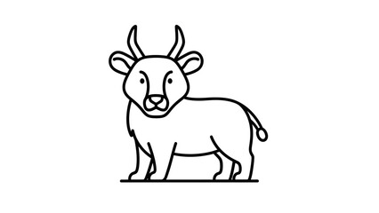 Fototapeta premium Cute Cartoon Ox Illustration, Simple Line Art Farm Animal Drawing