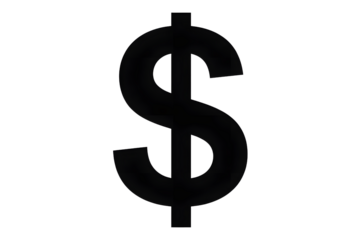 Black dollar sign symbol isolated on transparent background