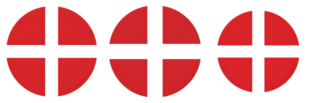 Three red circles with white crosses isolated on transparent background - Powered by Adobe
