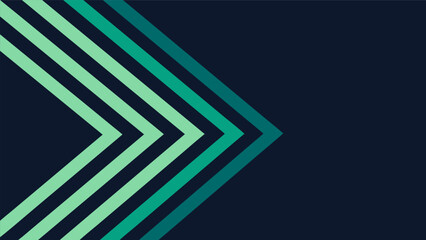 Abstract geometric vector illustration with overlapping chevron shapes in shades of green and teal on a dark blue background © PDWN Creative