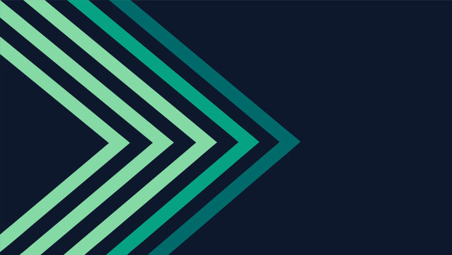 Abstract geometric vector illustration with overlapping chevron shapes in shades of green and teal on a dark blue background