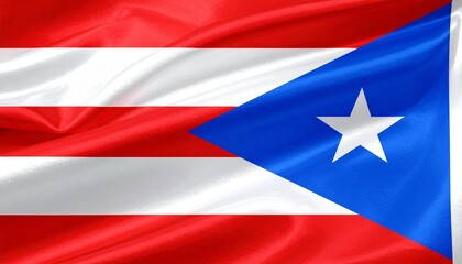 A flag with five horizontal stripes alternating red and white, and a blue triangle on the hoist side with a white five-pointed star, displayed against a white background, representing Puerto Rico.