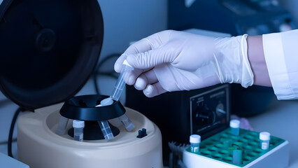 Scientific Laboratory Technician Spinning Micro Tubes with Blood Samples During COVID-19 Research