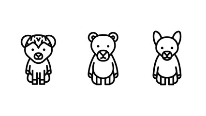 Naklejka premium Cute Line Art Animal Icons: Bear, Dog, and Monkey