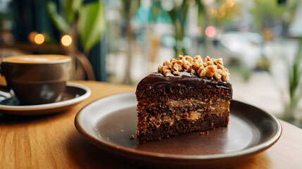 Chocolate hazelnut cake with ganache and nuts