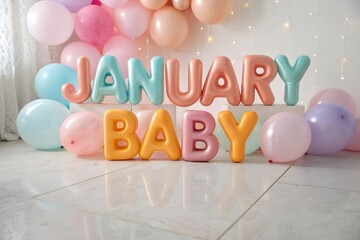 January Baby Balloons and Glossy Typography Party Decoration