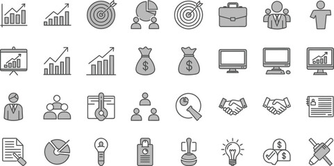 Financial and business icons set in a grid pattern