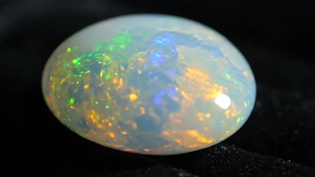 A milky Ethiopian opal stone displaying iridescence and beauty