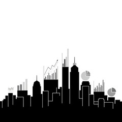 Obraz premium Modern city skyline with financial charts and graphs