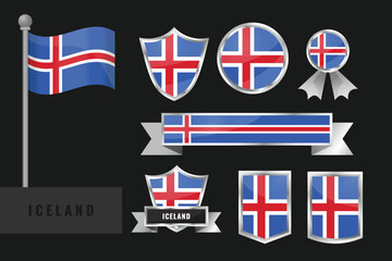 Obraz premium Iceland flag set. Collection of Iceland national emblems. Flat design of flags collection.