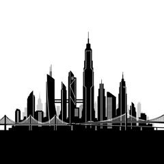 Obraz premium Modern city skyline with sleek skyscrapers and bridges