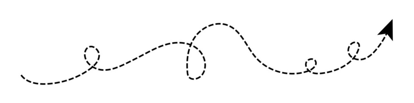 Long squiggle dashed, dotted line arrow vector icon