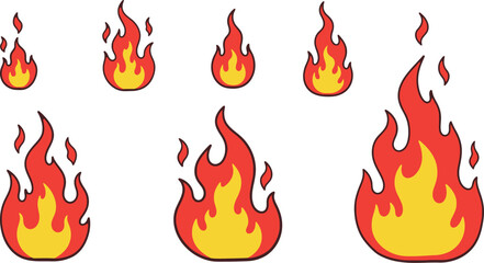 Vibrant collection of stylized fire emojis in various forms © Ibrahim Khalal