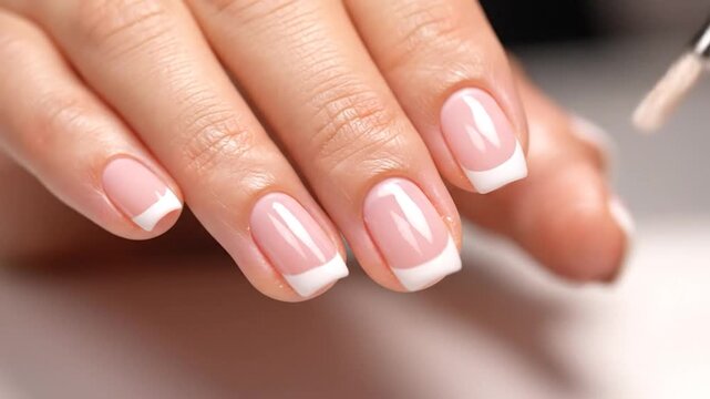 Beautiful French manicure with shiny polished nails