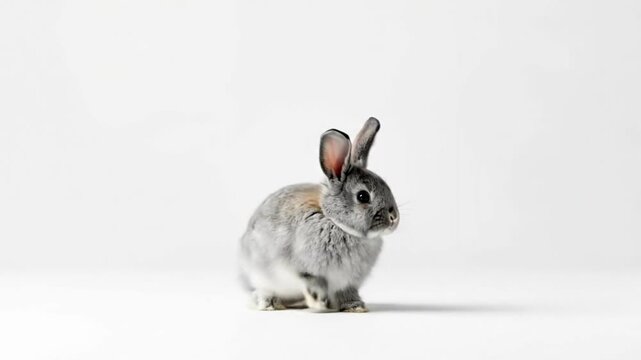 Adorable Baby Rabbit Sitting Isolated on White Background Studio Portrait.