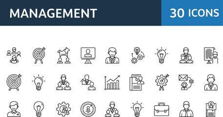 Management icons set for business and productivity
