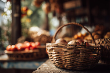 basket with apples and grapes