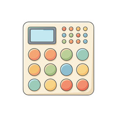 A stylized illustration of a digital music production controller with a screen and multiple colorful buttons, perfect for electronic music enthusiasts and beatmakers