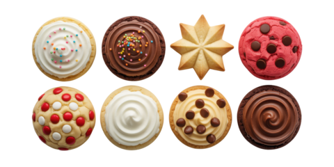 Assorted cupcakes and cookies isolated on transparent background