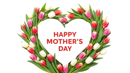 Heartfelt tulips greeting card for mother's day and valentine day isolated on transparent background