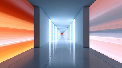 Futuristic Light Corridor Abstract Tunnel with Motion Blur and Copy Space