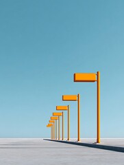 Minimal Direction Signs in Perspective Abstract Wayfinding Concept with Copy Space