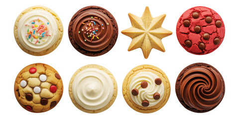 Assorted cupcakes and cookies isolated on transparent background