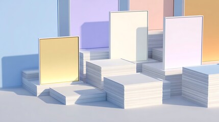 Blank Paper Sheets and Standing Cards Minimal Print Mockup with Copy Space