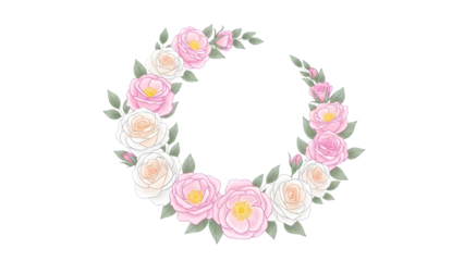 Beautiful pink and white rose wreath for mother's day and valentine's day isolated on transparent background