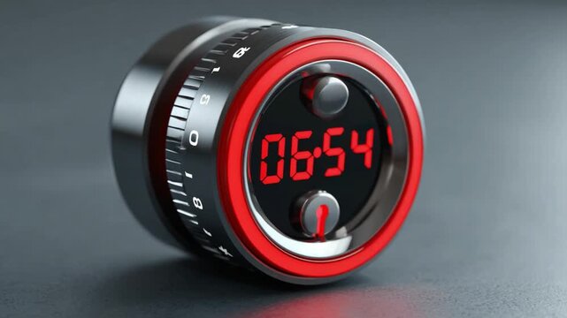 Digital Timer Device: A close-up shot of a modern, sleek digital timer, with a bright red display against a black and gray metallic finish. Designed for precision and ease of use.